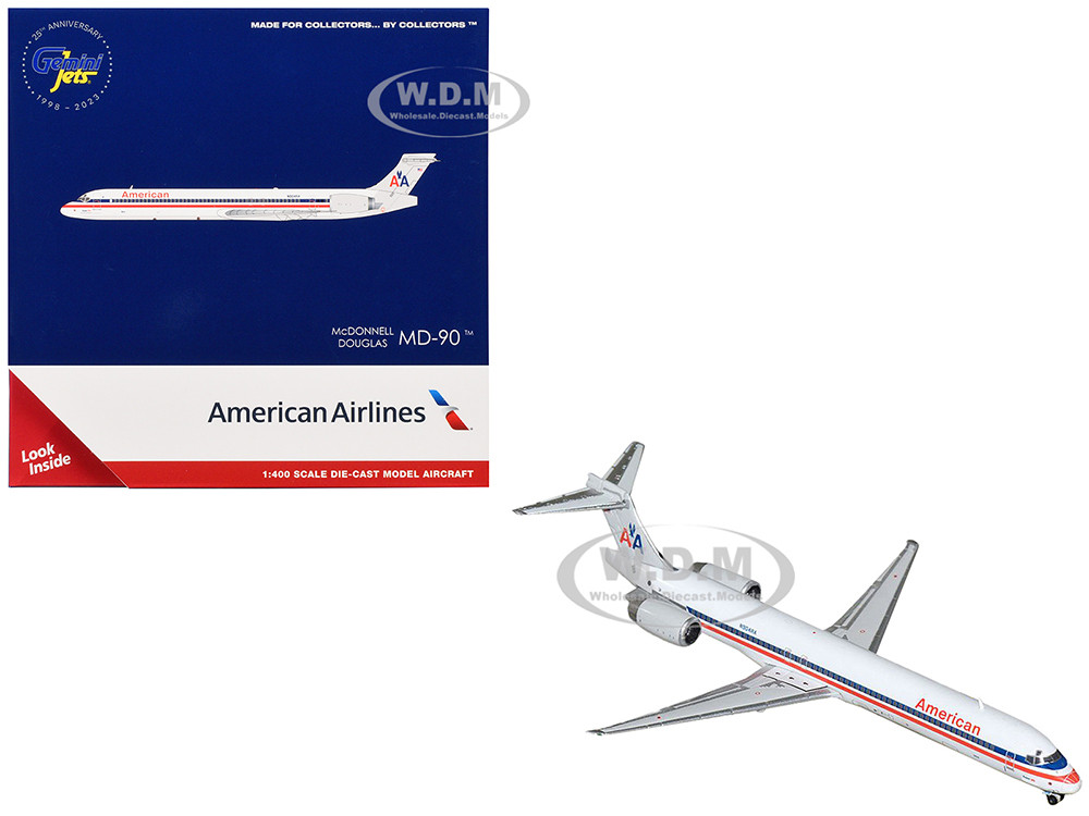 McDonnell Douglas MD-90 Commercial Aircraft "American Airlines" (N904RA) White with Blue and Red Stripes 1/400 Diecast Model Airplane by GeminiJets diecast model