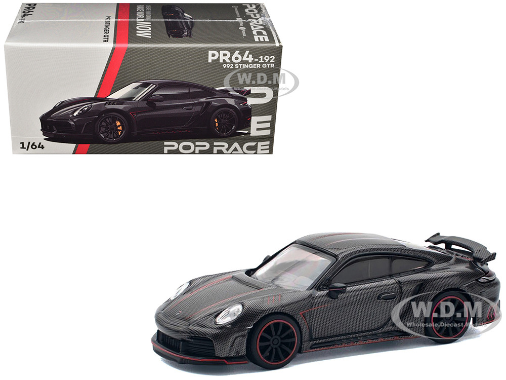 992 Stinger GTR Carbon Edition with Red Accents 1/64 Diecast Model Car by Pop Race diecast model