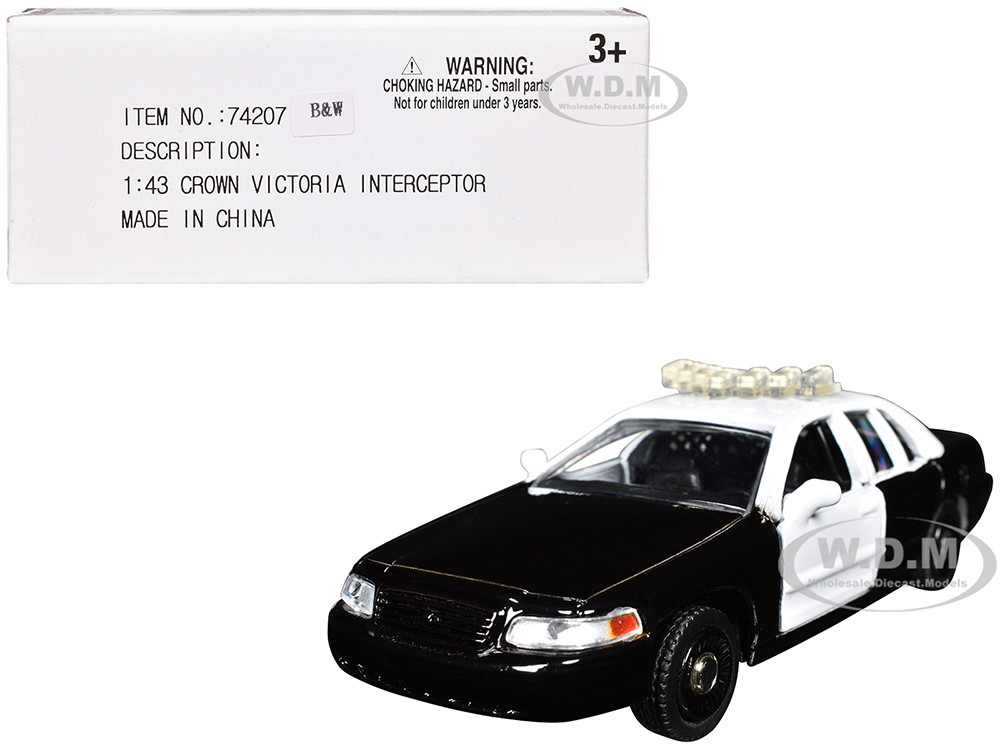 Ford Crown Victoria Police Interceptor Black and White 1/43 Diecast Model Car by Motormax diecast model