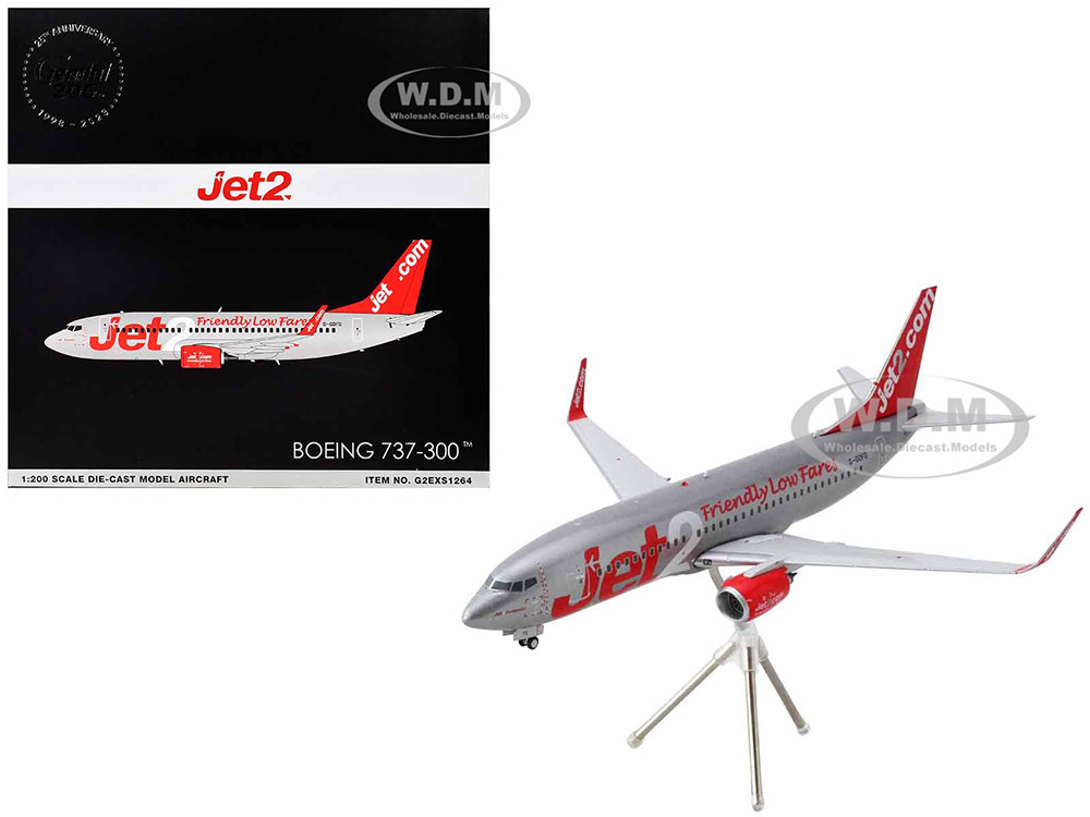 Boeing 737-300 Commercial Aircraft "Jet2" (G-GDFG) Gray Metallic with Red Tail "Gemini 200" Series 1/200 Diecast Model Airplane by GeminiJets diecast model