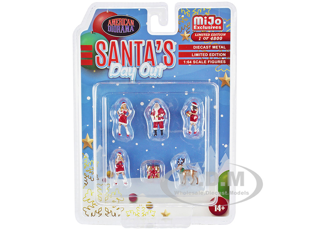 "Santa's Day Out" 6 piece Diecast Set (1 Male, 2 Female, 1 Reindeer, 1 Present Figures and Accessories) Limited Edition to 4800 pieces Worldwide 1/64 Scale Models by American Diorama diecast model