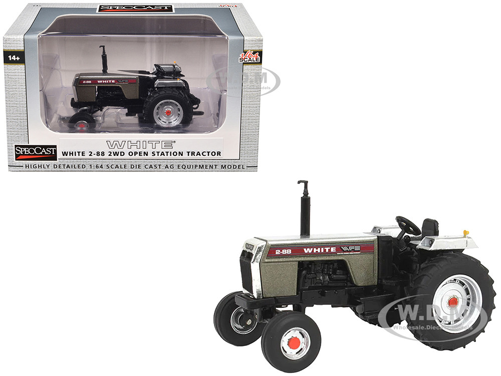 White 2-88 2WD Open Station Tractor Brushed Metal with Red Stripes 1/64 Diecast Model by SpecCast diecast model