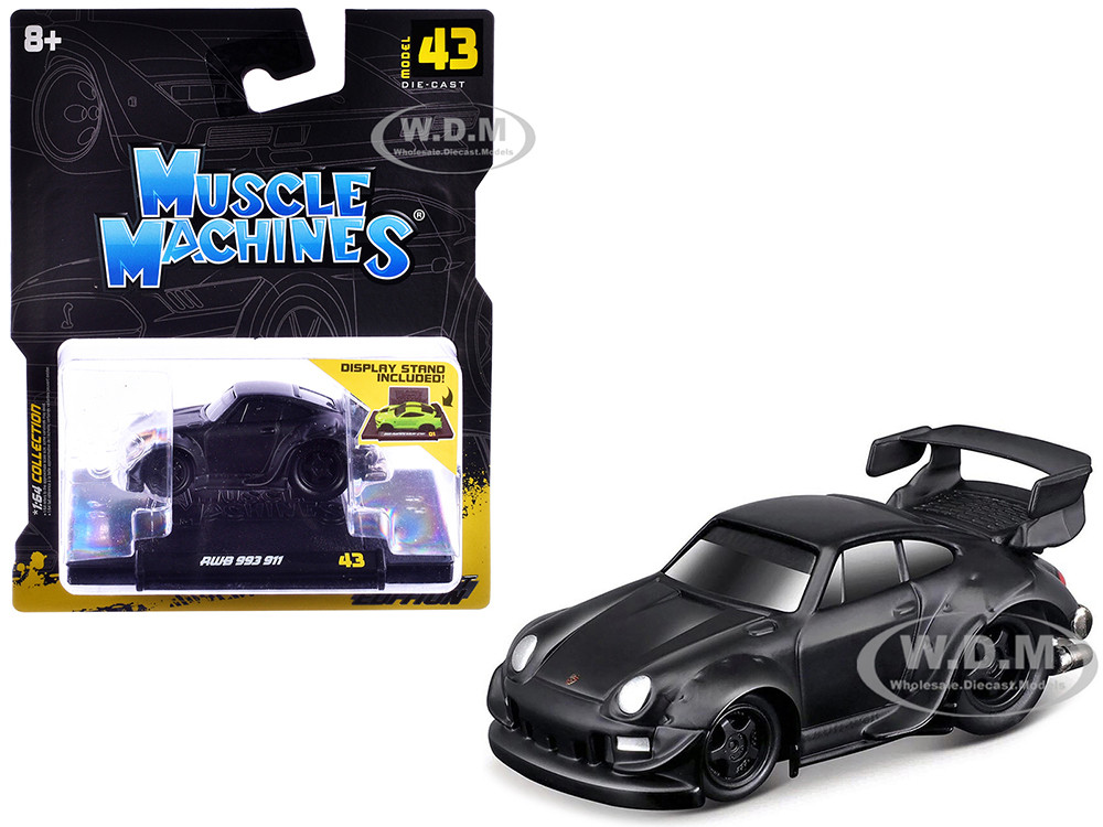 RWB 993 911 Matt Black 1/64 Diecast Model Car by Muscle Machines diecast model