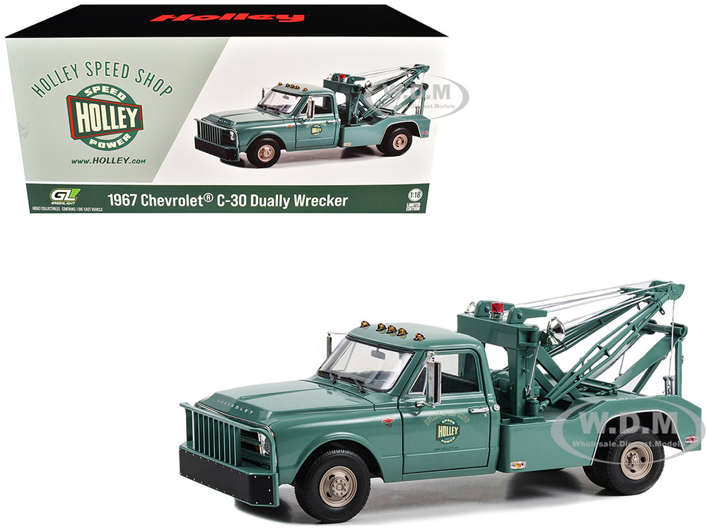 1967 Chevrolet C-30 Dually Wrecker Tow Truck "Holley Speed Shop" Green 1/18 Diecast Model Car by Greenlight diecast model