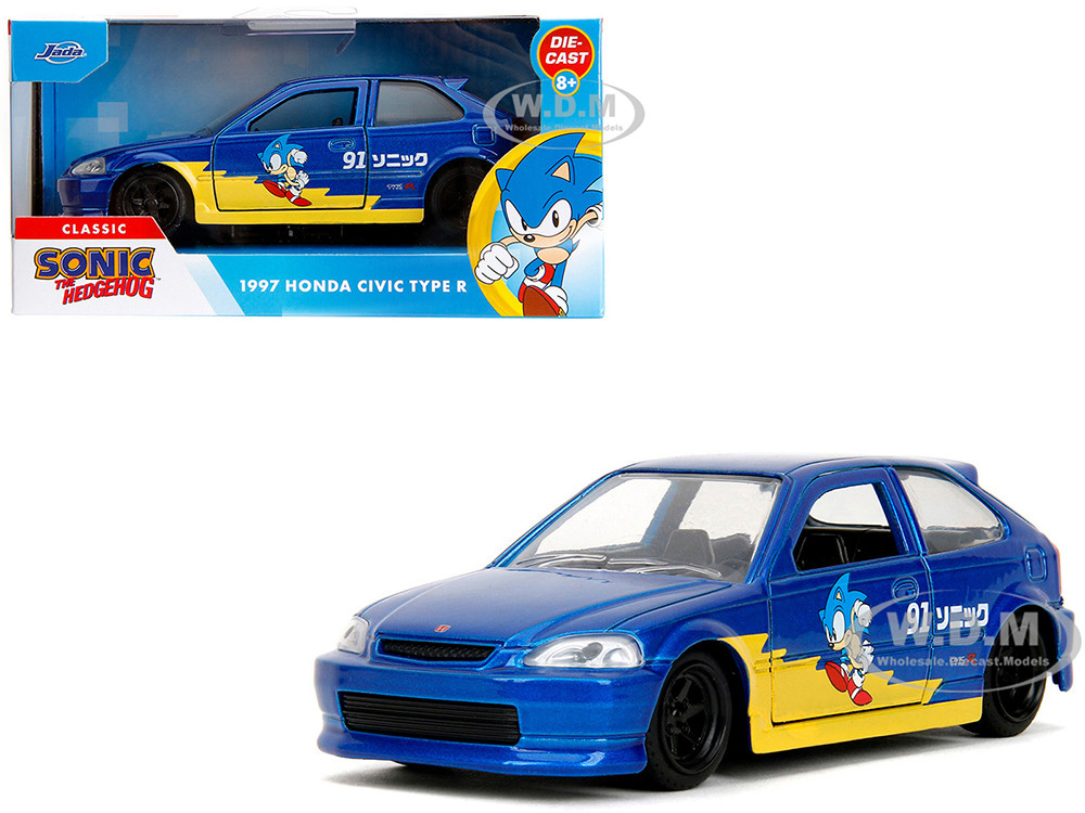 1997 Honda Civic Type R Blue Metallic with Graphics "Sonic the Hedgehog" (1991) Video Game "Hollywood Rides" Series 1/32 Diecast Model Car by Jada diecast model