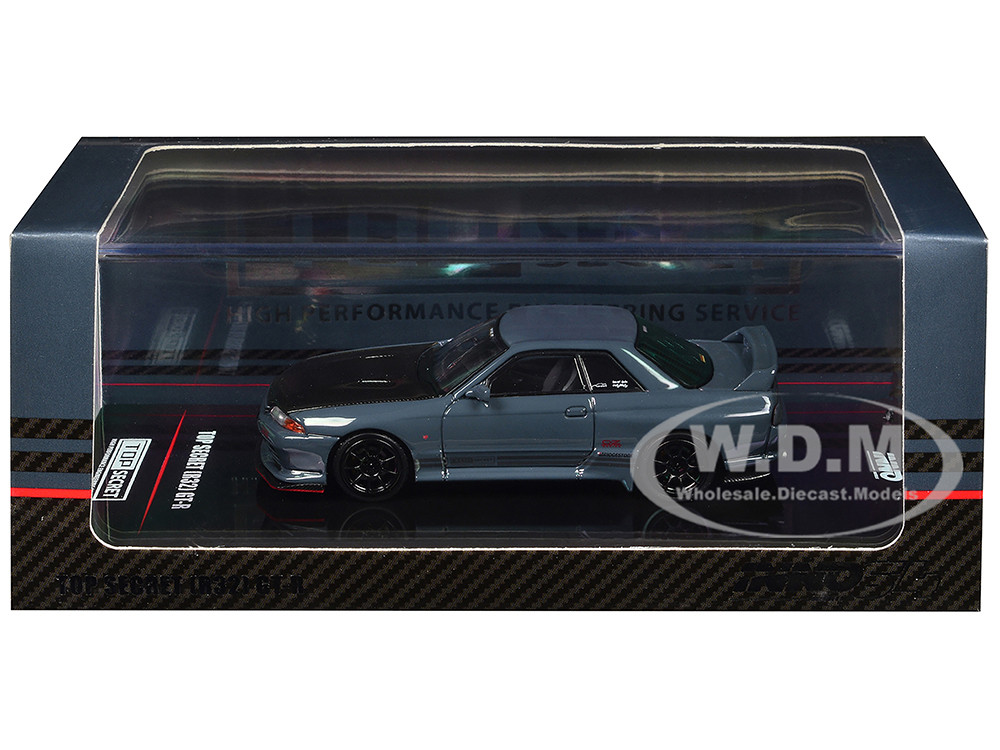 Nissan Skyline "Top Secret" GT-R (R32) RHD (Right Hand Drive) Stealth Gray with Carbon Hood 1/64 Diecast Model Car by Inno Models diecast model