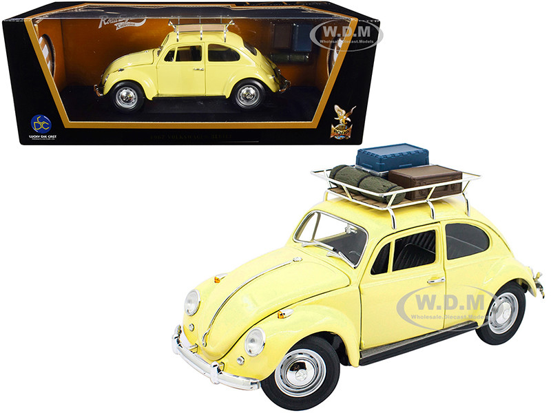 1967 Volkswagen Beetle with Roof Rack and Luggage Yellow 1/18 Diecast Model Car by Road Signature diecast model