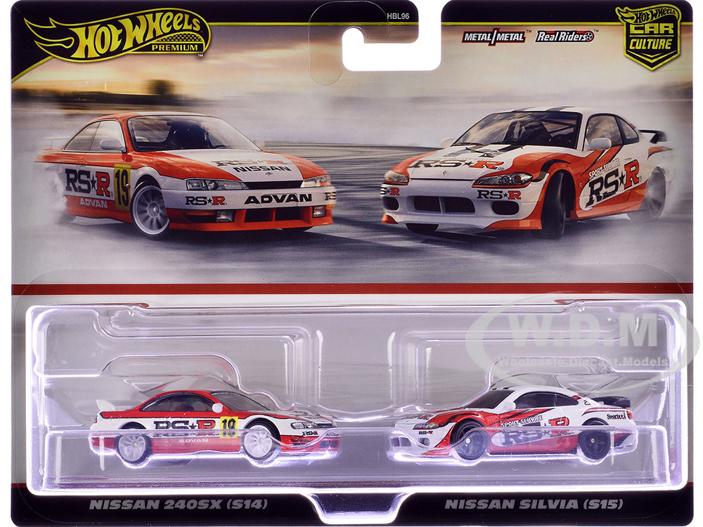 Nissan 240SX (S14) RHD (Right Hand Drive) #19 Red and White and Nissan Silvia (S15) RHD (Right Hand Drive) Red and White "Car Culture" Set of 2 Cars Diecast Model Cars by Hot Wheels diecast model