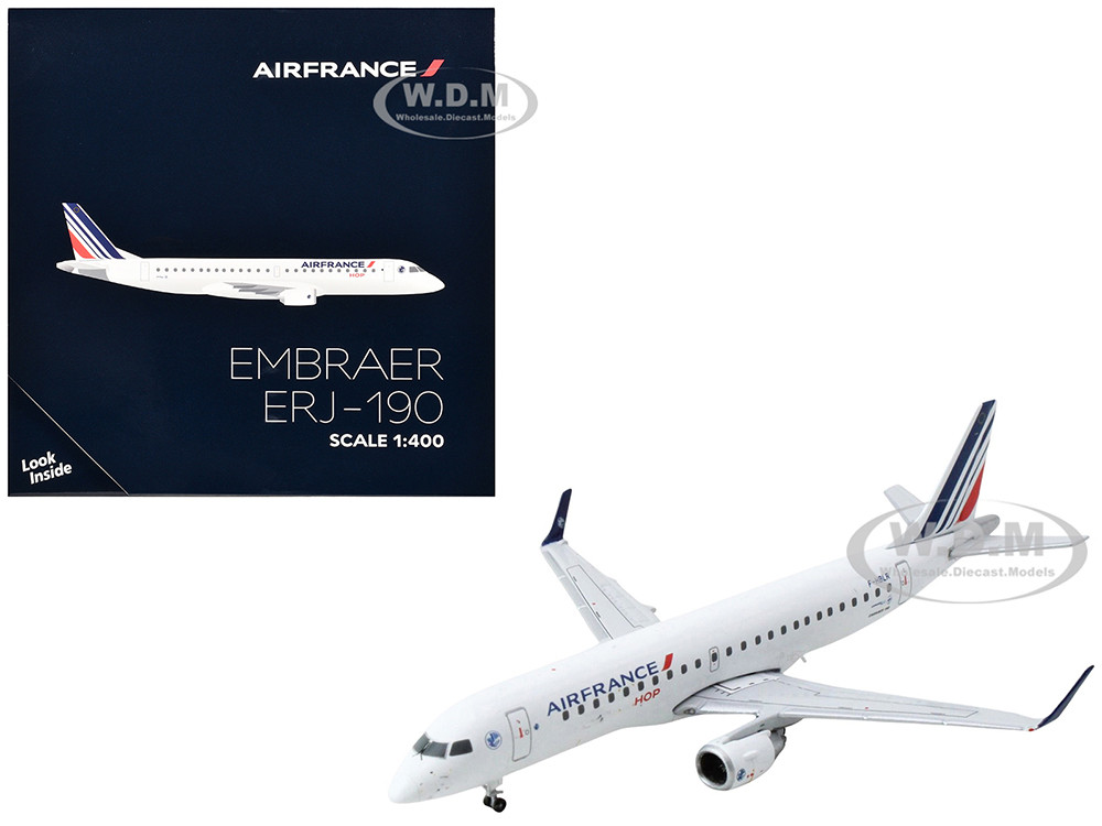 Embraer ERJ-190 Commercial Aircraft "Air France Hop" (F-HBLR) White with Striped Tail 1/400 Diecast Model Airplane by GeminiJets diecast model