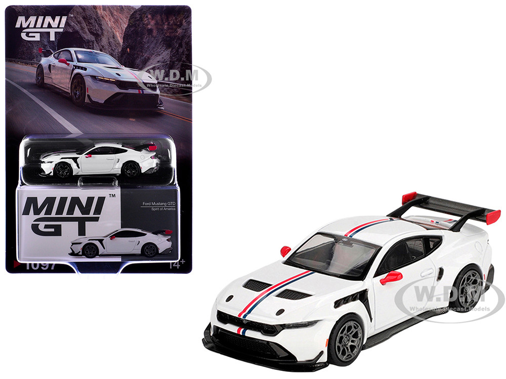Ford Mustang GTD "Spirit of America" White with Red and Blue Stripes Limited Edition 1/64 Diecast Model Car by Mini GT diecast model