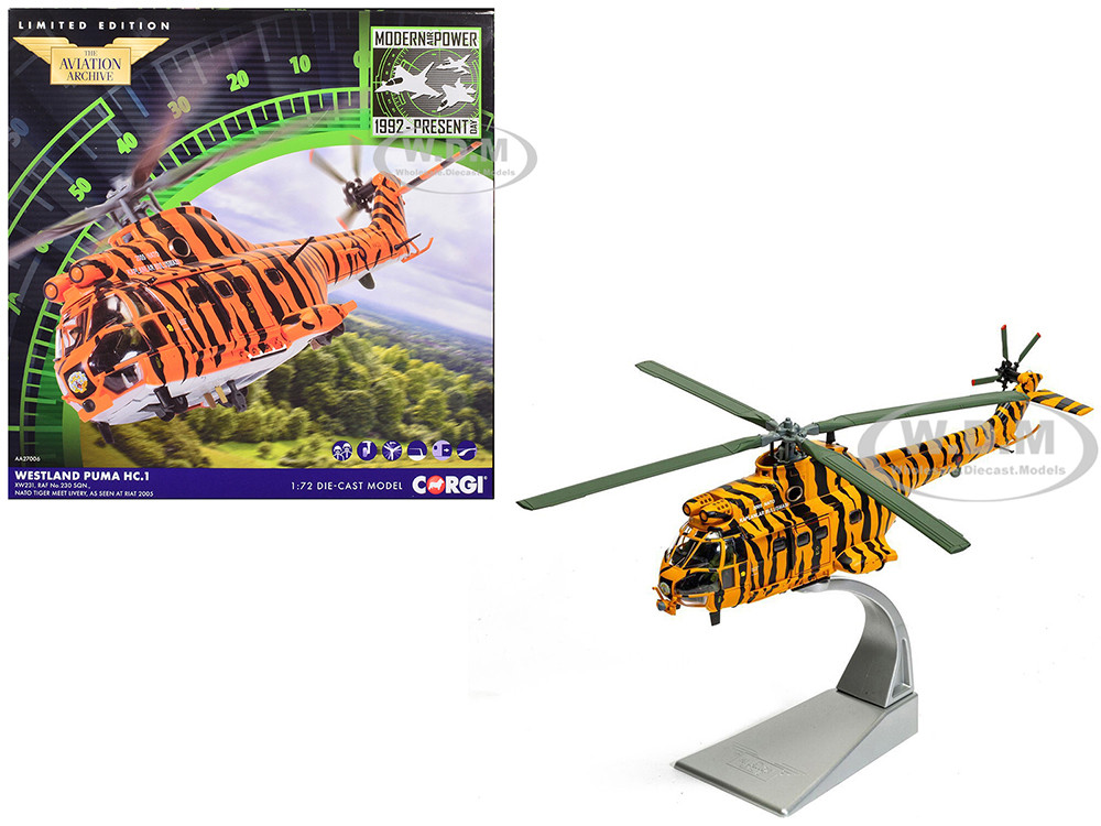 Westland Puma HC-1 Helicopter "No. 230 Squadron, NATO Tiger Meet livery, RIAT" (2005) Royal Air Force "The Aviation Archive" Series 1/72 Diecast Model by Corgi diecast model