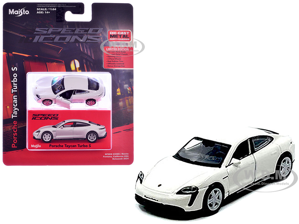 Porsche Taycan Turbo S White "Speed Icons" Series 1/64 Diecast Model Car by Maisto diecast model