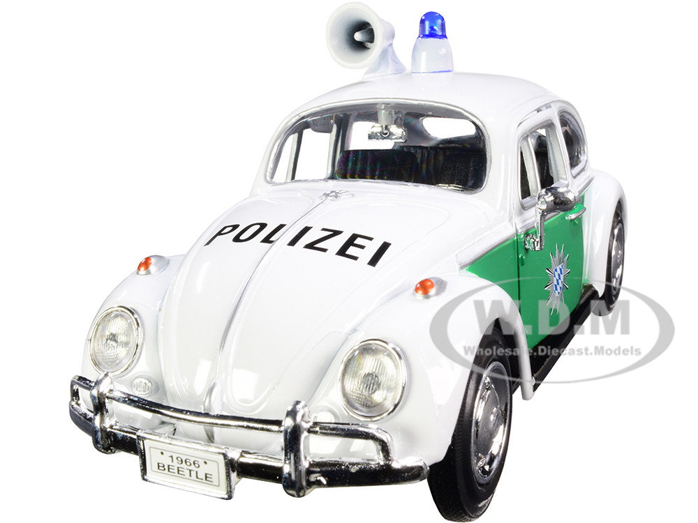 1966 Volkswagen Beetle German Police Car White and Green 1/24 Diecast Model Car by Motormax diecast model