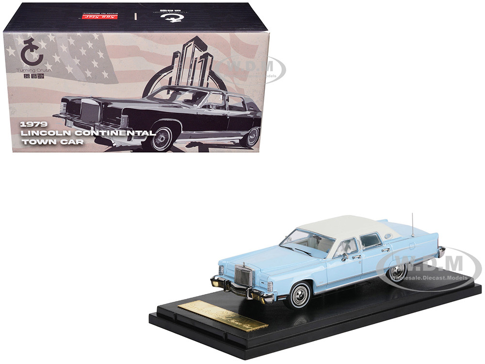 1979 Lincoln Continental Town Car Wedgewood Blue with White Top and White Interior 1/64 Diecast Model Car by Sun Star diecast model