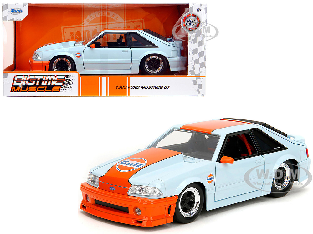 1989 Ford Mustang GT "Gulf Oil" Light Blue with Orange Stripe "Bigtime Muscle" Series 1/24 Diecast Model Car by Jada diecast model