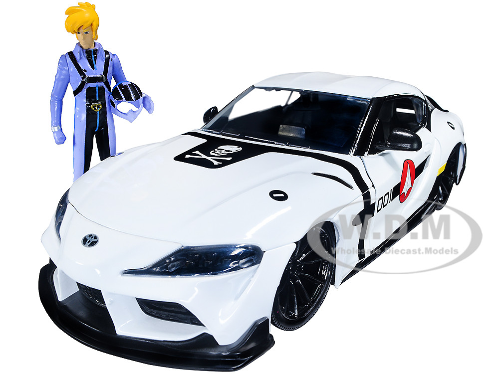 2020 Toyota Supra White and Roy Focker Diecast Figurine "Robotech" "Hollywood Rides" Series 1/24 Diecast Model Car by Jada diecast model