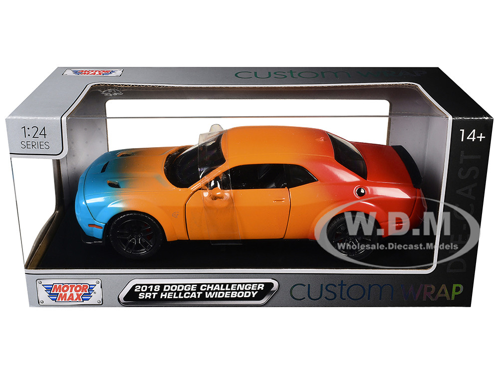 2018 Dodge Challenger SRT Hellcat Widebody Blue, Orange and Red Gradient "Custom Wrap" Series 1/24 Diecast Model Car by Motormax diecast model