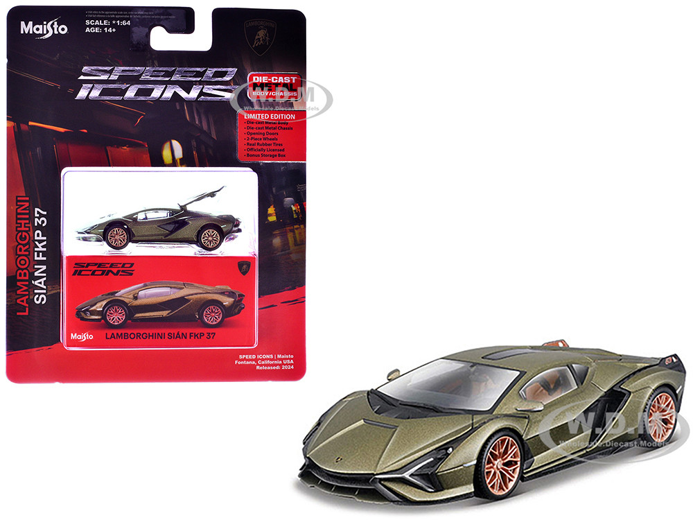 Lamborghini Sian FKP 37 Green Metallic "Speed Icons" Series 1/64 Diecast Model Car by Maisto diecast model