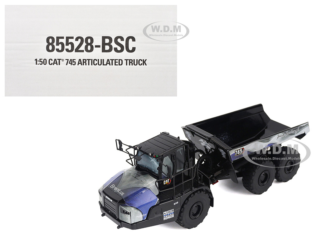 CAT Caterpillar 745 Articulated Dump Truck "Brent Scarbrough & Co. - Back the Blue" Black with Graphics "High Line" Series 1/50 Diecast Model by Diecast Masters diecast model