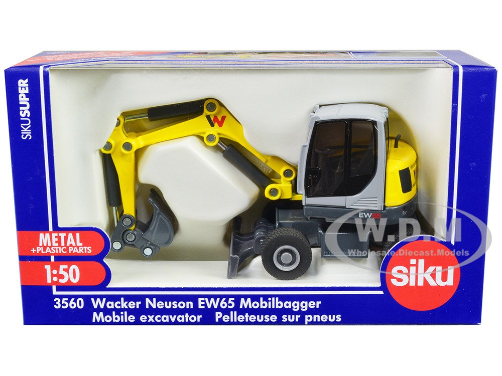 Wacker Neuson EW65 Mobile Excavator Yellow and Gray 1/50 Diecast Model by Siku diecast model