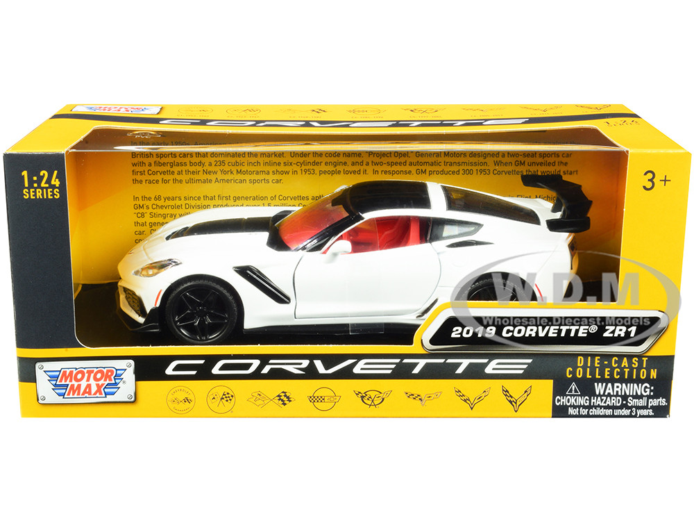 2019 Chevrolet Corvette C7 ZR1 White and Black with Red Interior "History of Corvette" Series 1/24 Diecast Model Car by Motormax diecast model