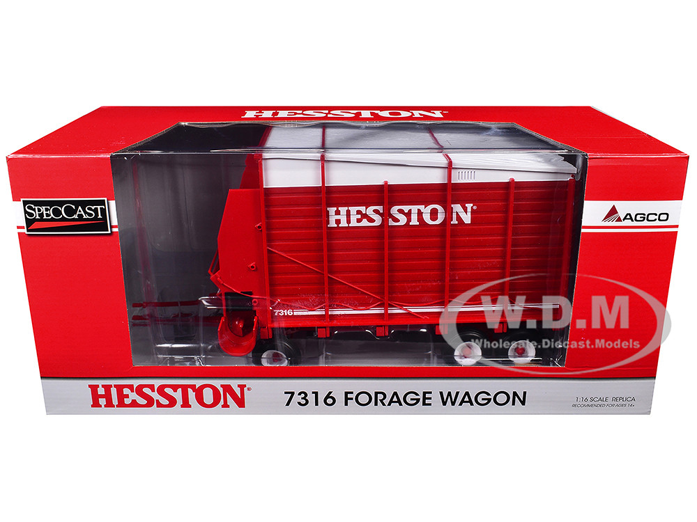 Hesston 7316 Forage Wagon Red and White 1/16 Diecast Model by SpecCast diecast model