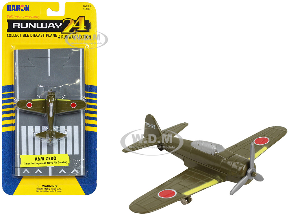 Mitsubishi A6M Zero Fighter Aircraft Green "Imperial Japanese Navy Air Service" with Runway Section Diecast Model Airplane by Runway24 diecast model