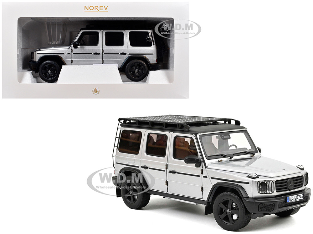2024 Mercedes-Benz G-Class Professional Iridium Silver Metallic with Black Top and Roof Rack 1/18 Diecast Model Car by Norev diecast model