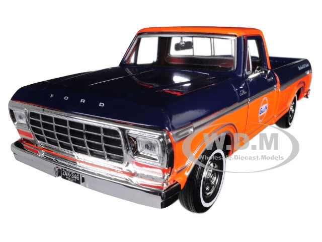 1979 Ford F-150 Custom Pickup Truck "Gulf" Dark Blue and Orange 1/24 Diecast Model Car by Motormax diecast model