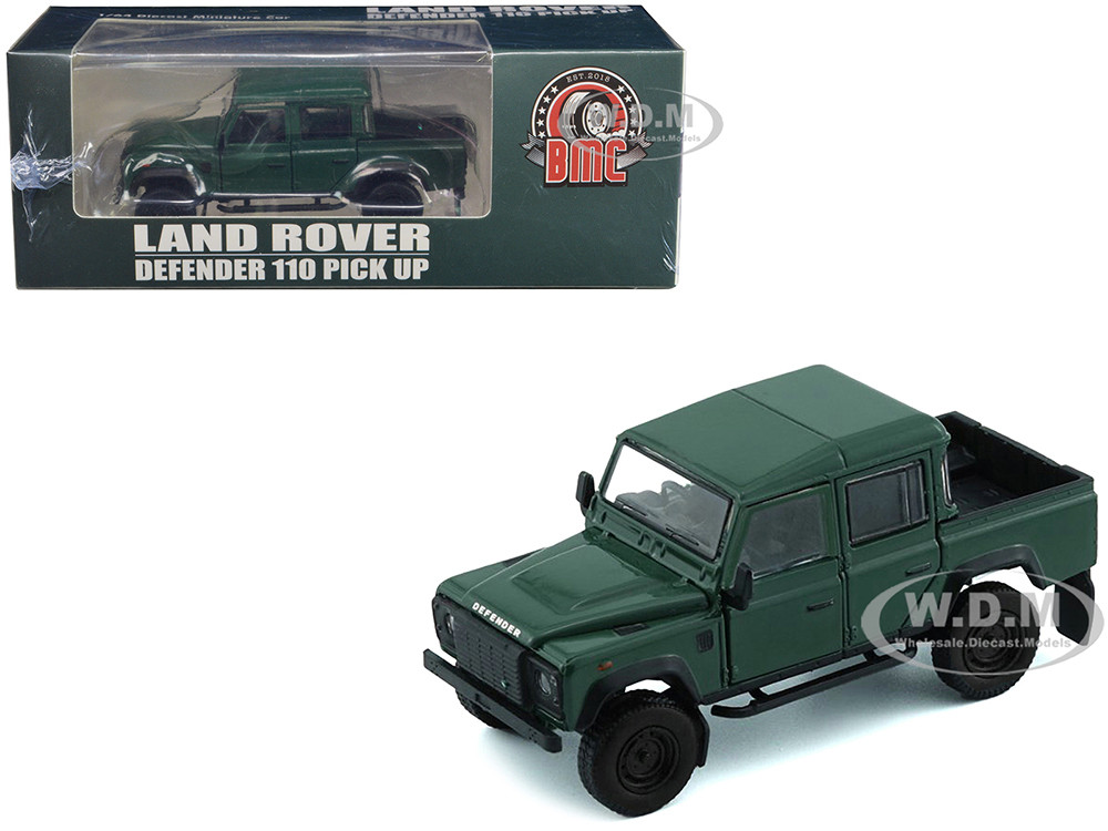 Land Rover Defender 110 Pickup Truck Green with Extra Wheels 1/64 Diecast Model Car by BM Creations diecast model