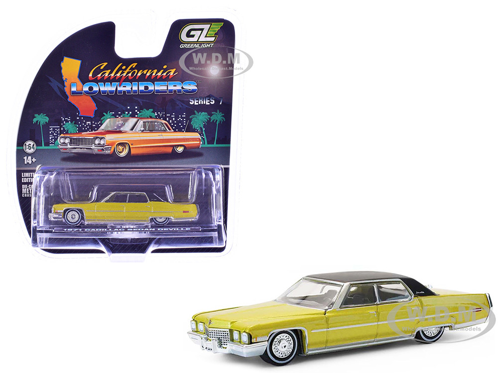 1971 Cadillac Sedan Deville Lowrider Gold Metallic with Black Top "California Lowriders" Series 7 1/64 Diecast Model Car by Greenlight diecast model