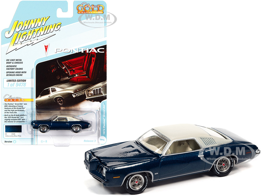 1973 Pontiac Grand Am Admirality Blue Metallic with Cream Top "Classic Gold Collection" Series Limited Edition to 9478 pieces Worldwide 1/64 Diecast Model Car by Johnny Lightning diecast model