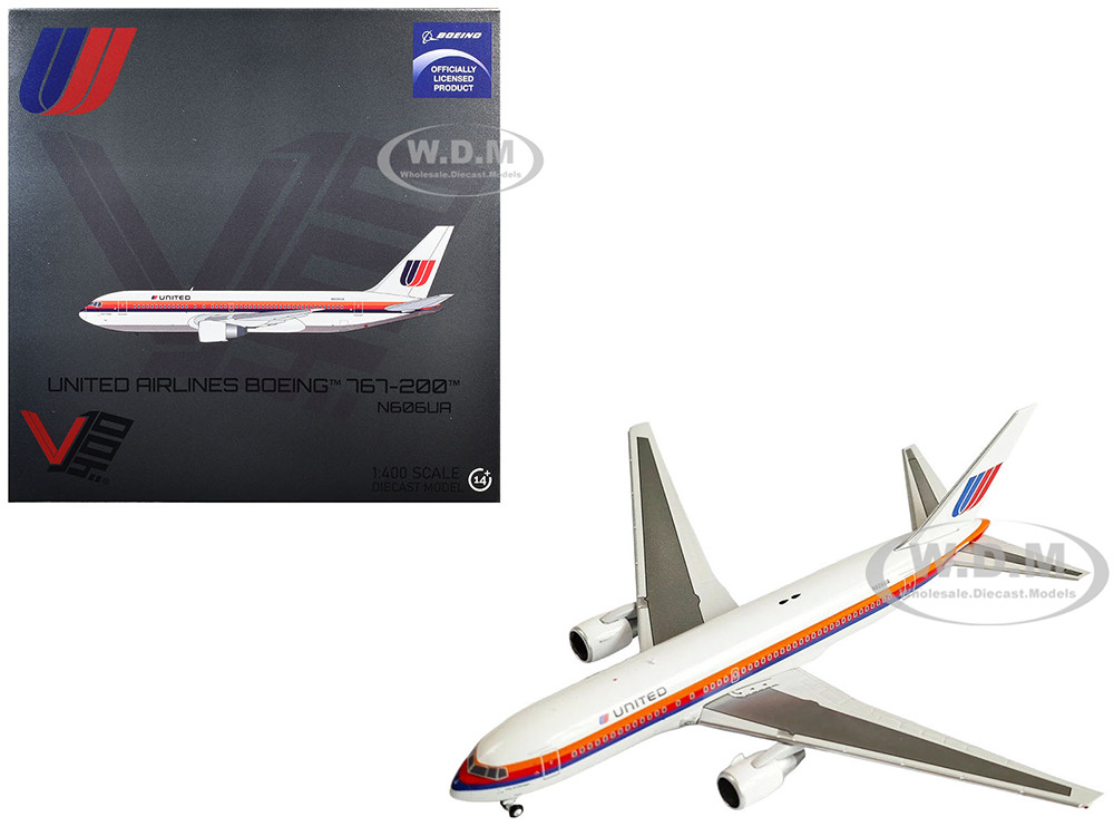 Boeing 767-200 Commercial Aircraft "United Airlines" (N606UA) White with Stripes 1/400 Diecast Model Airplane by V1:400 diecast model