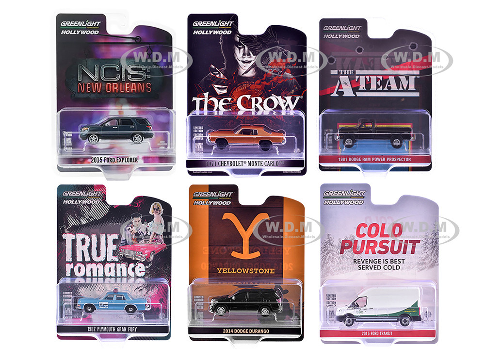 "Hollywood Series" Set of 6 pieces Release 43 1/64 Diecast Model Cars by Greenlight diecast model