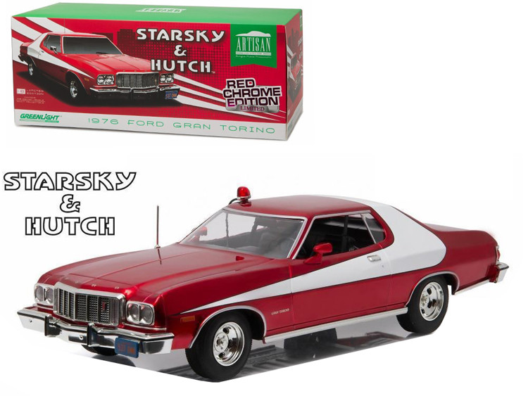 1976 Ford Gran Torino "Starsky and Hutch" Red Chrome Edition (TV Series 1975-79) 1/18 Diecast Model Car by Greenlight diecast model