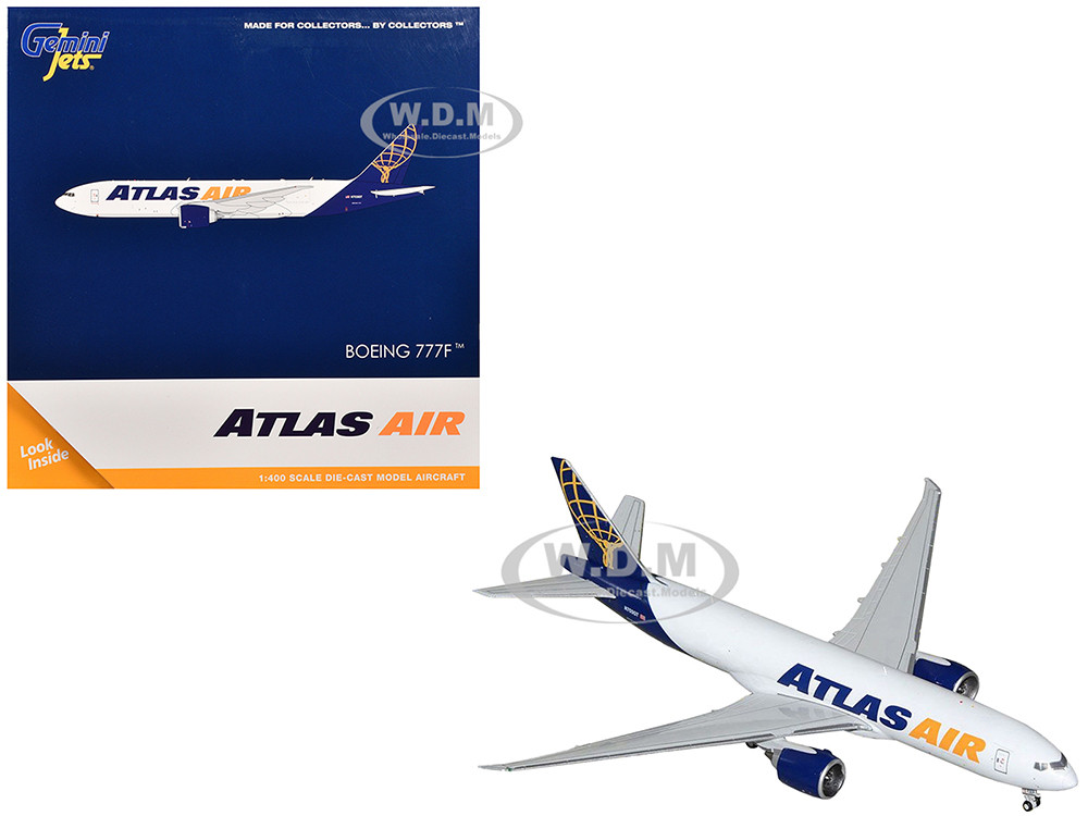 Boeing 777-200LR Commercial Aircraft "Atlas Air" (N703GT) White with Blue Tail 1/400 Diecast Model Airplane by GeminiJets diecast model