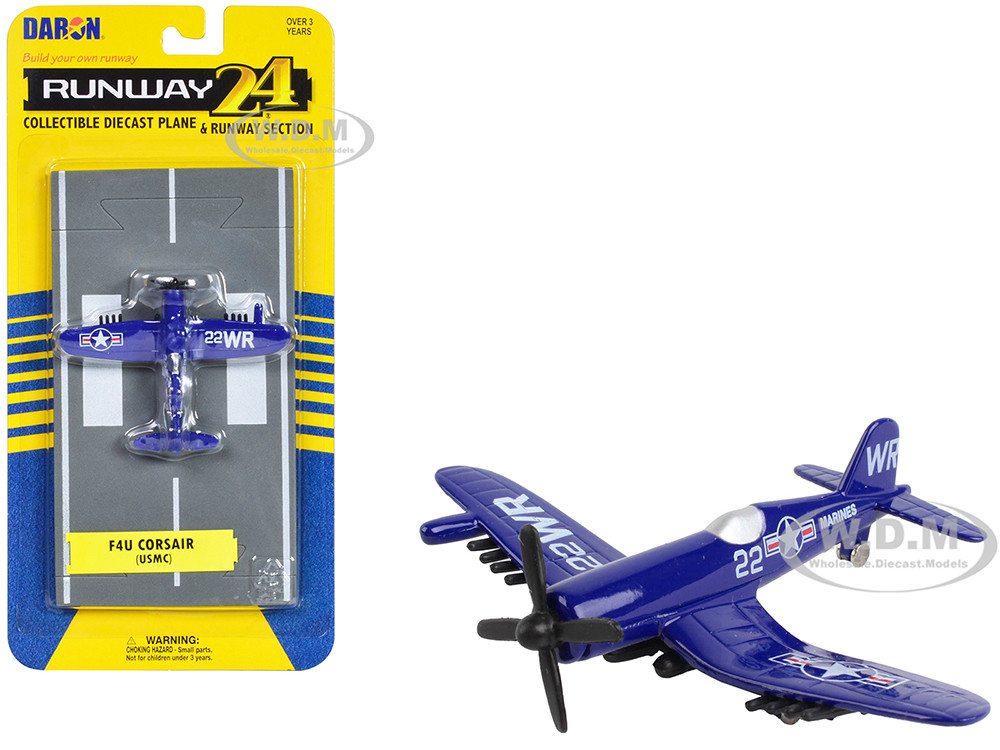 Vought F4U Corsair Fighter Aircraft Blue "United States Marine Corps" with Runway Section Diecast Model Airplane by Runway24 diecast model