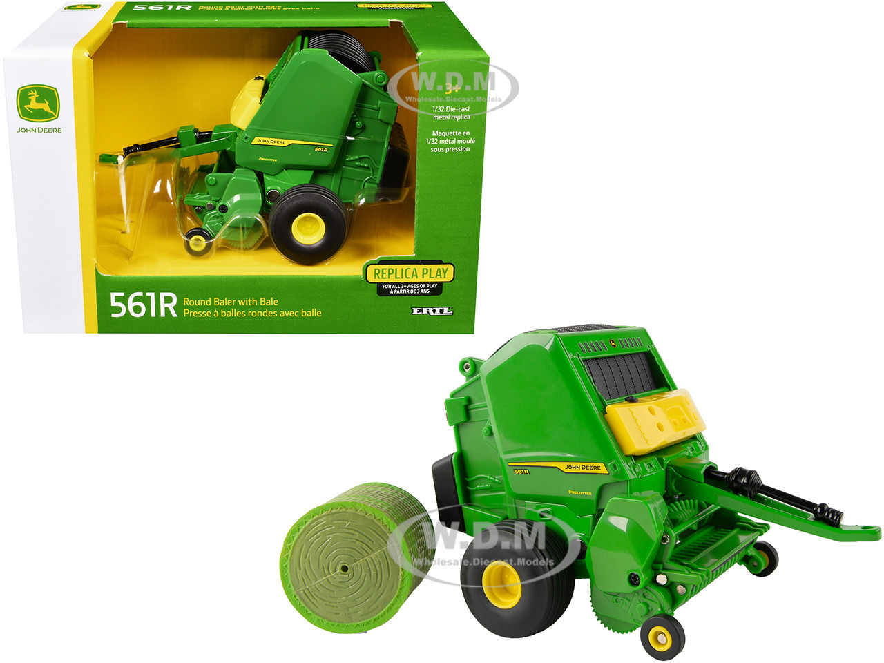John Deere 561R Round Baler Green with Bale "Replica Play" Series 1/32 Diecast Model by ERTL TOMY diecast model