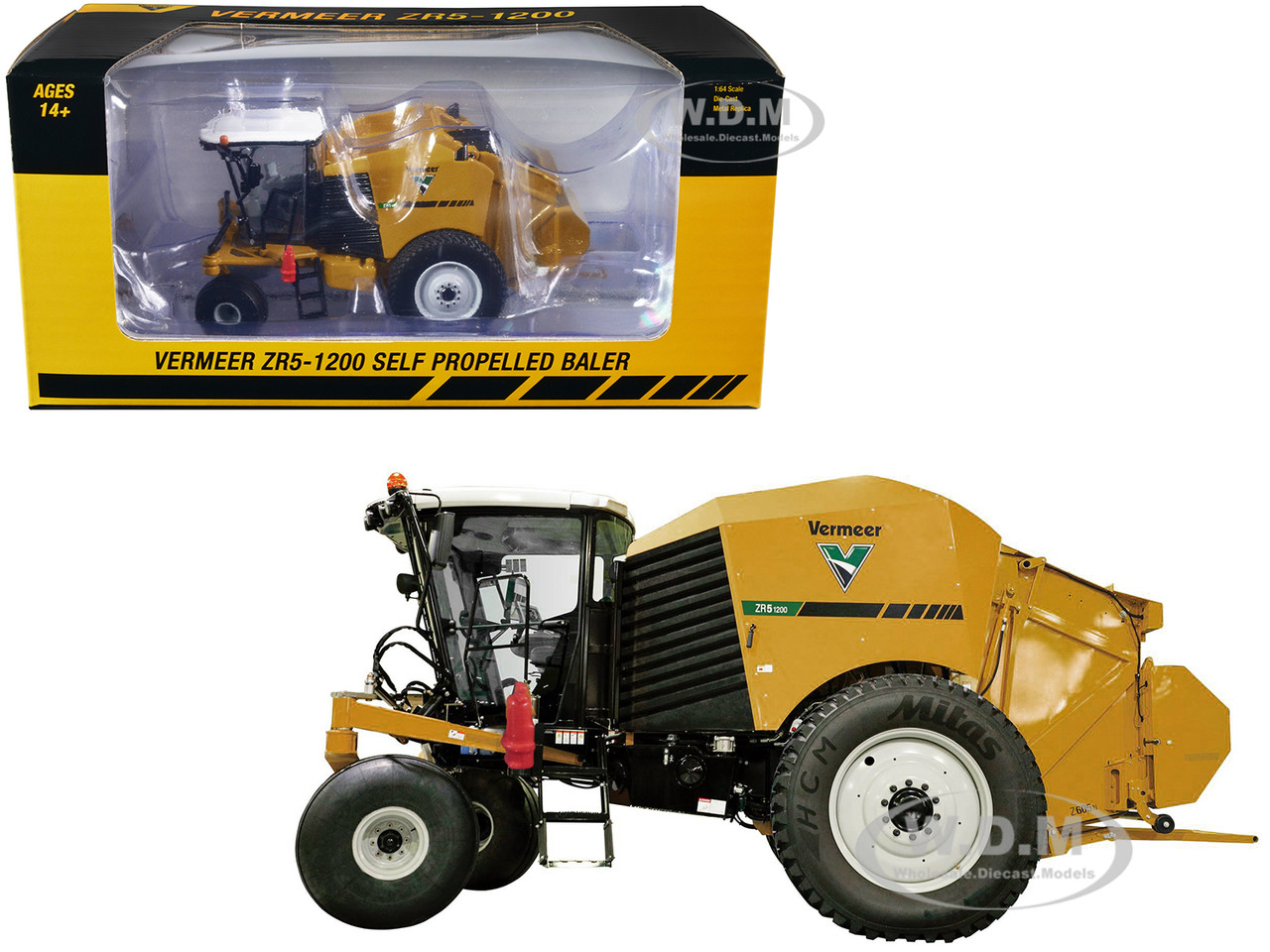 Vermeer ZR5-1200 Self Propelled Baler Yellow with Bale 1/64 Diecast Model by SpecCast diecast model