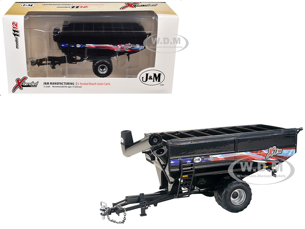J&M 1112 X-Tended Reach Patriotic Grain Cart with Wheels Black 1/64 Diecast Model by SpecCast diecast model