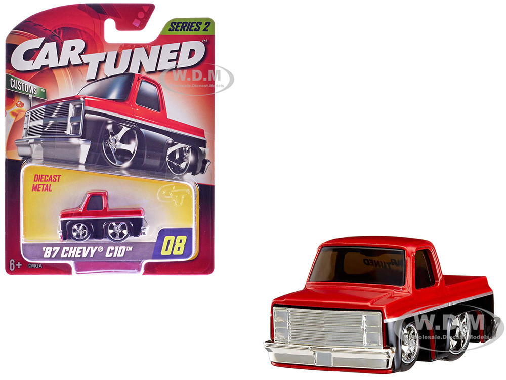 1987 Chevrolet C10 Pickup Truck Red Metallic and Black "Customs" Series 2 Diecast Model Car by CarTuned diecast model