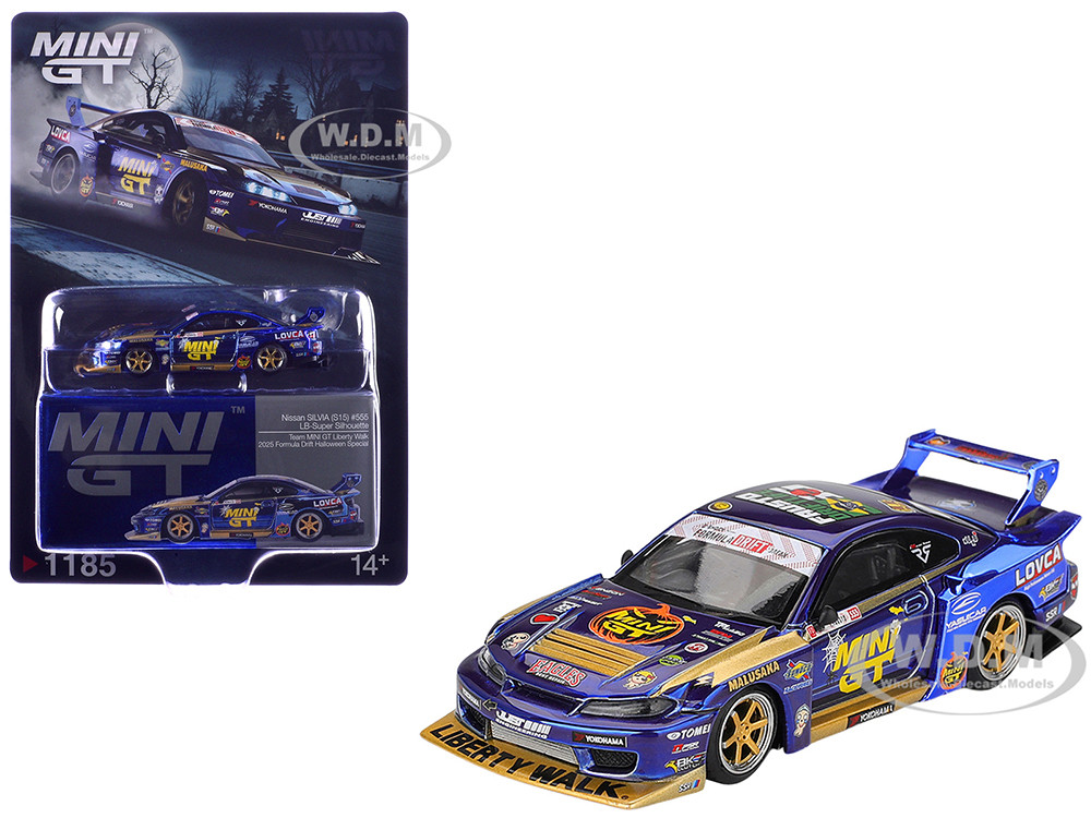 Nissan Silvia (S15) LB-Super Silhouette RHD (Right Hand Drive) #555 Yukio Fausto "Team MINI GT Liberty Walk" Halloween Special "Formula Drift Japan" (2025) Limited Edition 1/64 Diecast Model Car by Mini GT diecast model