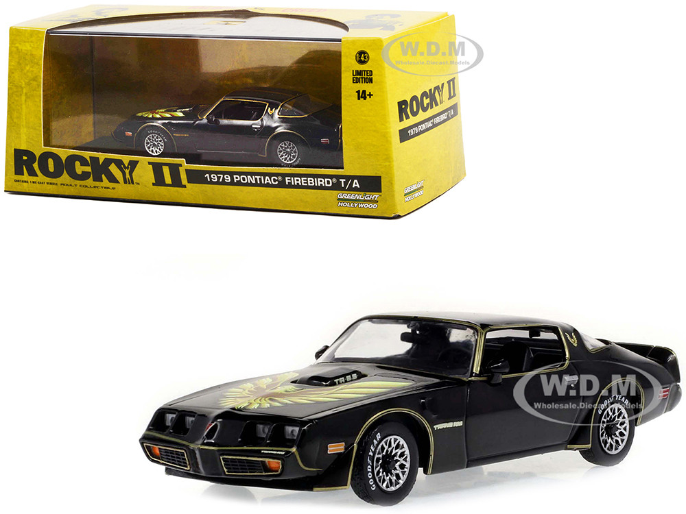 1979 Pontiac Firebird T/A Trans Am Black with Hood Phoenix "Rocky II (1979) Movie" 1/43 Diecast Model Car by Greenlight diecast model