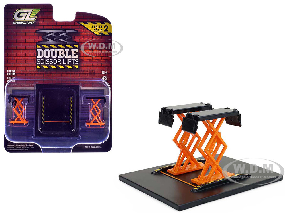 Automotive Double Scissor Lift Black and Orange "Double Scissor Lifts" Series 2 1/64 Diecast Model by Greenlight diecast model