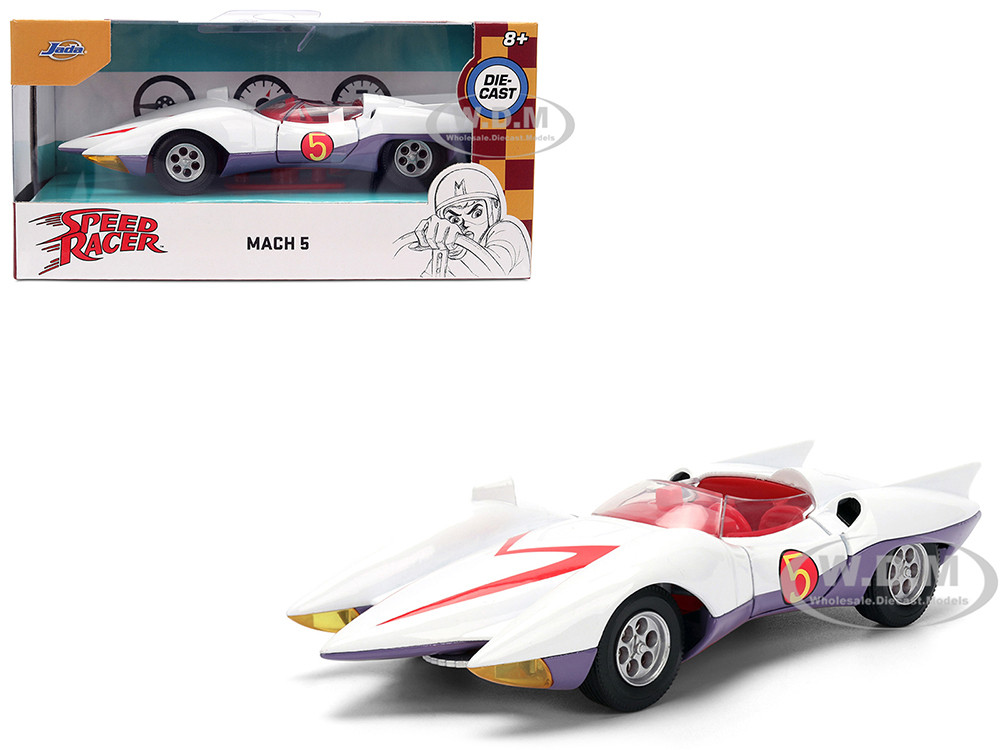 Mach 5 White with Red Stripes and Interior "Speed Racer" (1967) TV Series "Anime Hollywood Rides" Series 1/32 Diecast Model Car by Jada diecast model