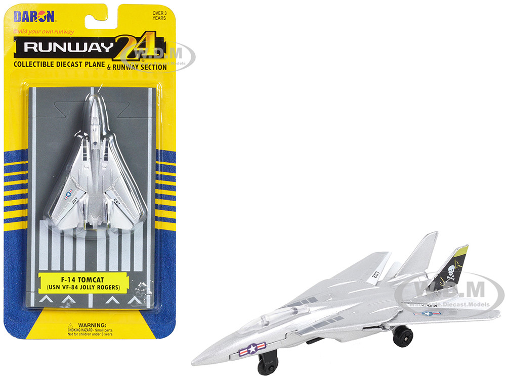 Grumman F-14 Tomcat Fighter Aircraft Silver Metallic "United States Navy VF-84 Jolly Rogers" with Runway Section Diecast Model Airplane by Runway24 diecast model