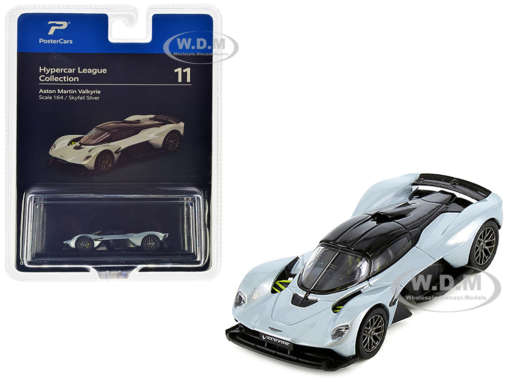 Aston Martin Valkyrie Skyfall Silver Metallic with Black Top "Hypercar League Collection" 1/64 Diecast Model Car by PosterCars diecast model