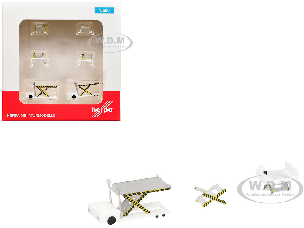 Container Loader 2 Vehicle Set White 1/500 Diecast Model by Herpa diecast model