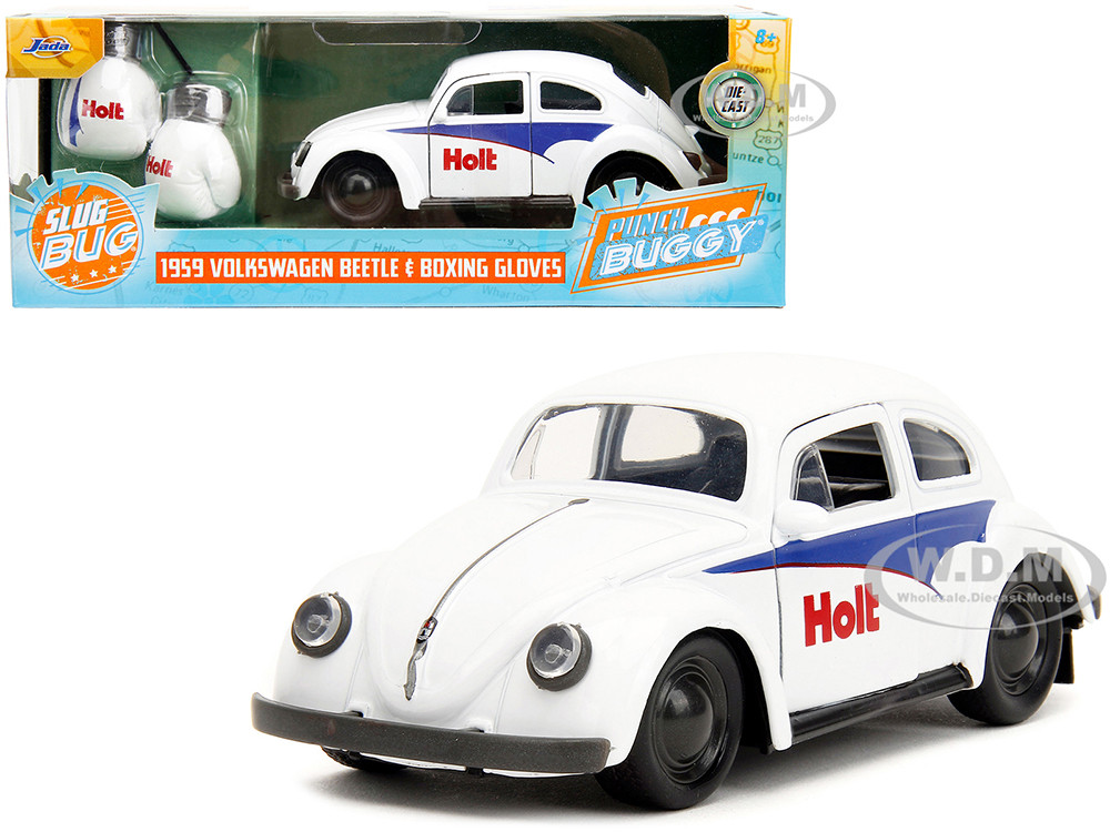 1959 Volkswagen Beetle "Holt" White with Blue Graphics and Boxing Gloves Accessory "Punch Buggy" Series 1/32 Diecast Model Car by Jada diecast model