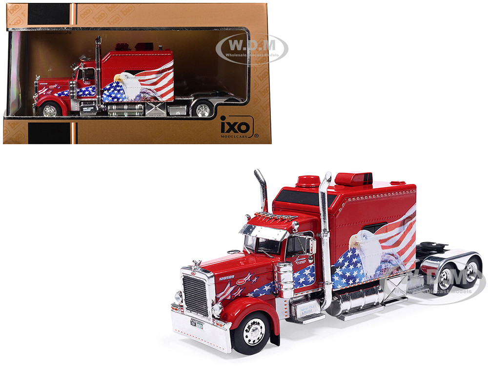 2002 Peterbilt 379 Custom Truck Tractor Red with Patriotic Graphics 1/64 Diecast Model by IXO Models diecast model